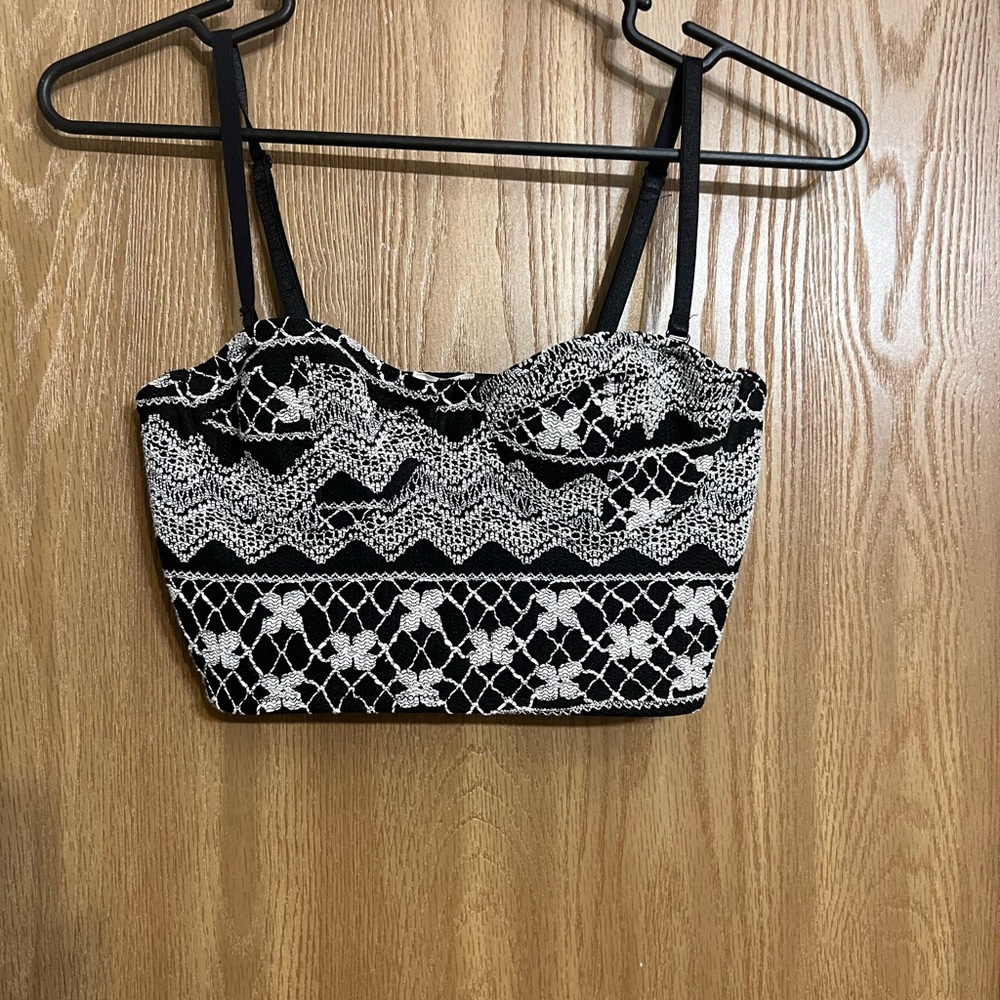 Ecote black & white embroidered bustier top